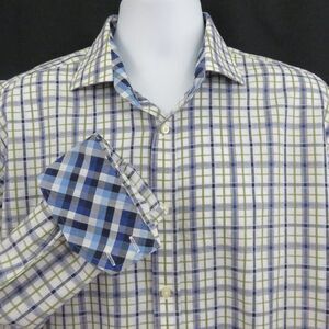 Thomas Dean Blue Green Plaid Shirt LS  Flip Cuff